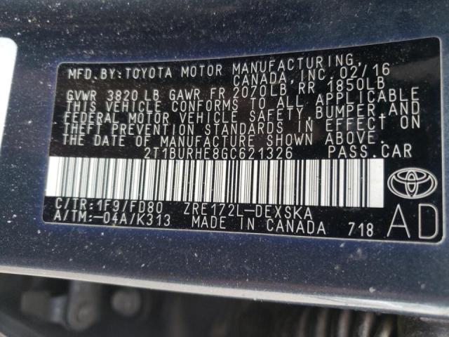 Photo 10 from auction – 2016 TOYOTA COROLLA L with VIN 2T1BURHE8GC621326
