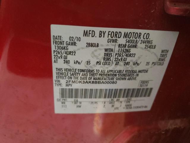Photo 10 from auction – 2011 FORD EDGE SPORT with VIN 2FMDK3AK8BBA00080