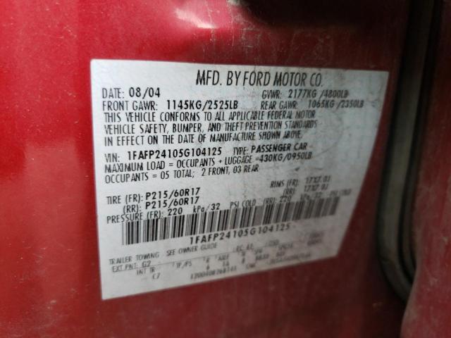 Photo 10 from auction – 2005 FORD FIVE HUNDR with VIN 1FAFP24105G104125