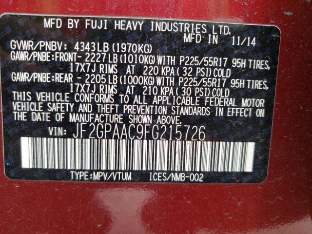 Photo 10 from auction – 2015 SUBARU XV CROSSTR with VIN JF2GPAAC9FG215726