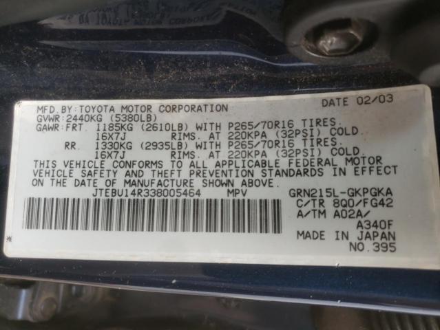 Photo 10 from auction – 2003 TOYOTA 4RUNNER SR with VIN JTEBU14R338005464
