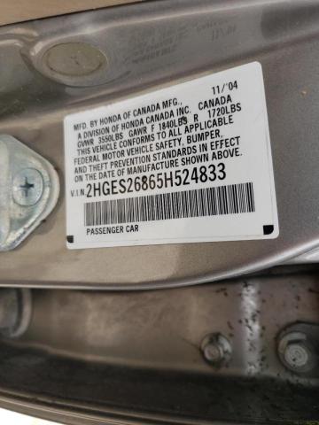 Photo 10 from auction – 2005 HONDA CIVIC EX with VIN 2HGES26865H524833