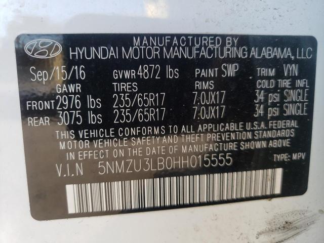 Photo 10 from auction – 2017 HYUNDAI SANTA FE S with VIN 5NMZU3LB0HH015555