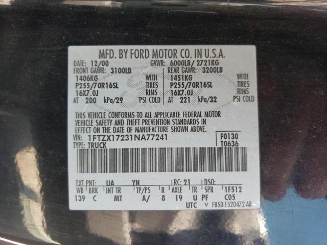 Photo 10 from auction – 2001 FORD F150 with VIN 1FTZX17231NA77241