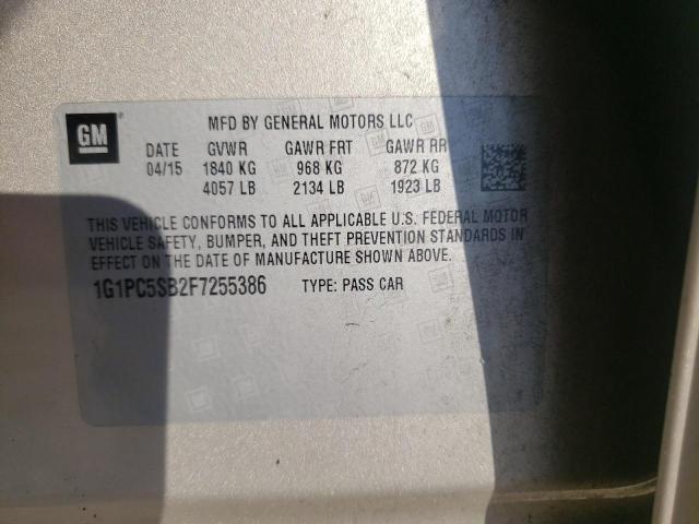 Photo 10 from auction – 2015 CHEVROLET CRUZE LT with VIN 1G1PC5SB2F7255386