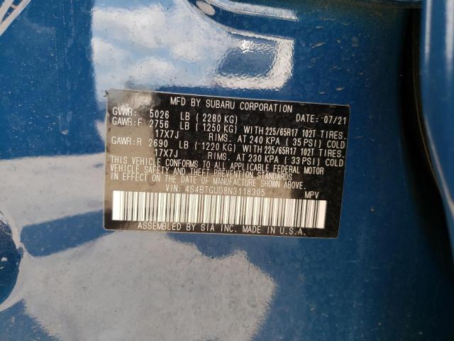 Photo 10 from auction – 2022 SUBARU OUTBACK WI with VIN 4S4BTGUD8N3118305
