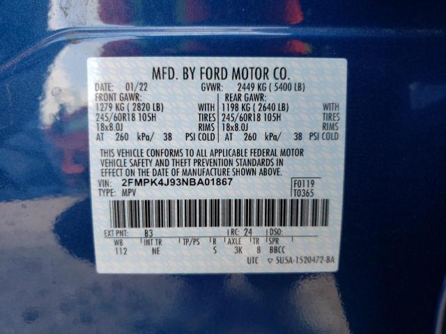 Photo 10 from auction – 2022 FORD EDGE SEL with VIN 2FMPK4J93NBA01867