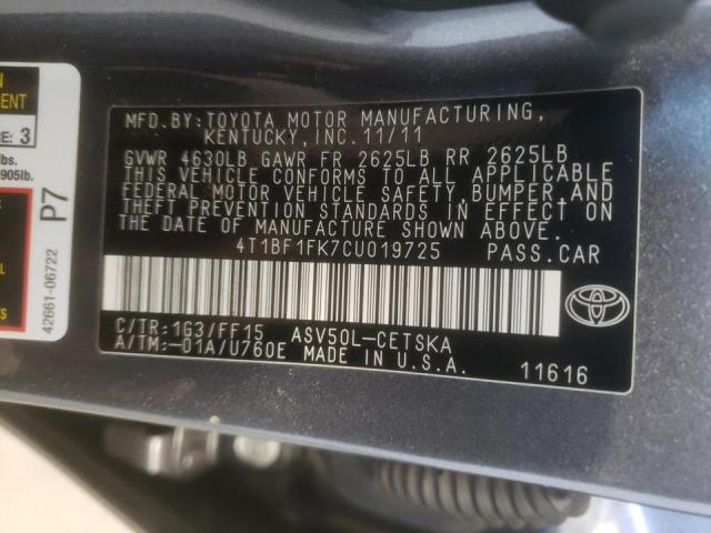 Photo 10 from auction – 2012 TOYOTA CAMRY BASE with VIN 4T1BF1FK7CU019725