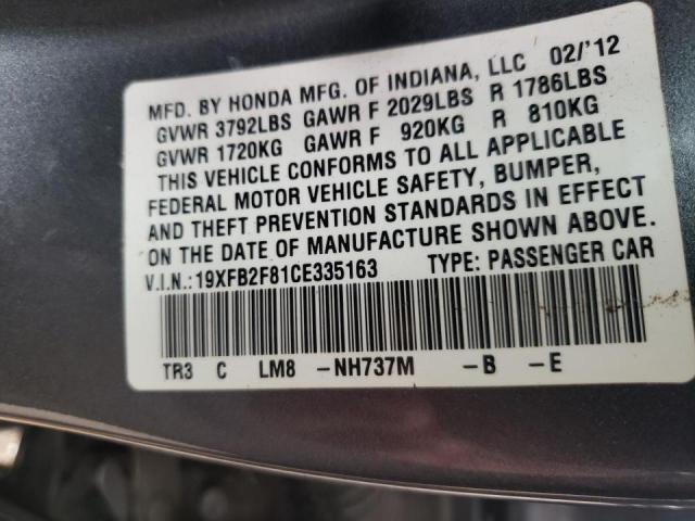 Photo 10 from auction – 2012 HONDA CIVIC EX with VIN 19XFB2F81CE335163