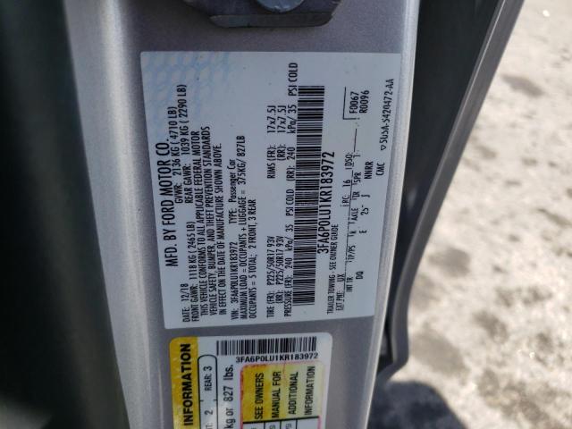 Photo 10 from auction – 2019 FORD FUSION SE with VIN 3FA6P0LU1KR183972