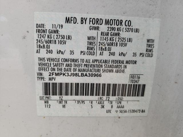 Photo 10 from auction – 2020 FORD EDGE SEL with VIN 2FMPK3J98LBA30966