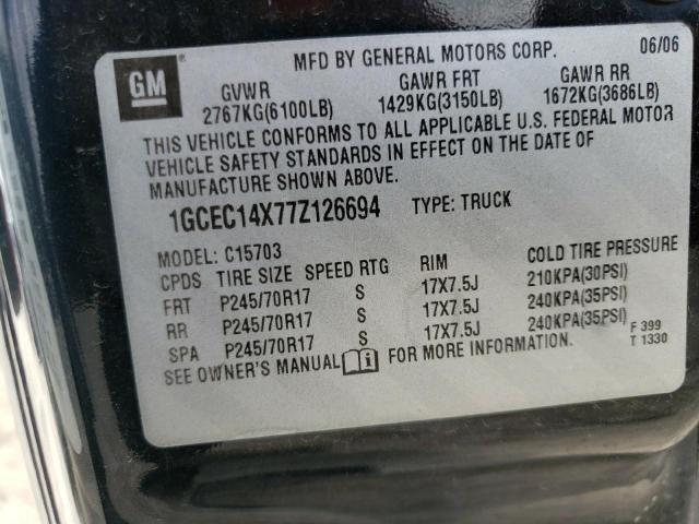 Photo 10 from auction – 2007 CHEVROLET SILVERADO with VIN 1GCEC14X77Z126694