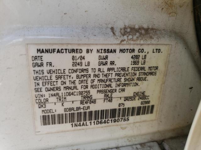 Photo 10 from auction – 2004 NISSAN ALTIMA BAS with VIN 1N4AL11D64C190755
