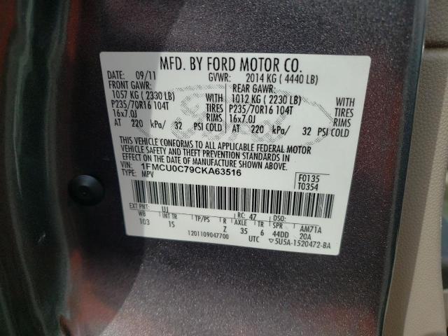 Photo 10 from auction – 2012 FORD ESCAPE XLS with VIN 1FMCU0C79CKA63516