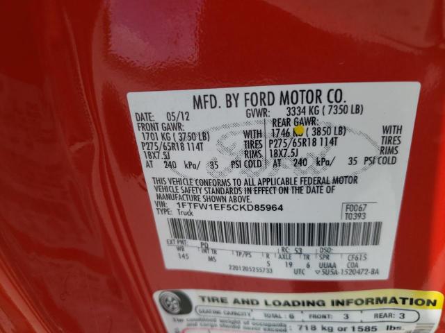 Photo 10 from auction – 2012 FORD F150 SUPER with VIN 1FTFW1EF5CKD85964