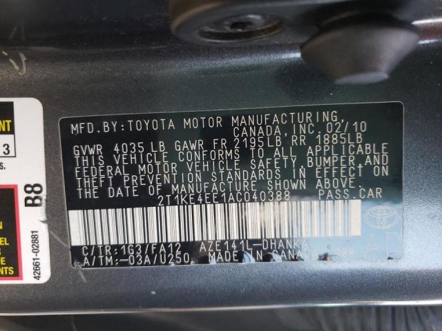 Photo 10 from auction – 2010 TOYOTA COROLLA MA with VIN 2T1KE4EE1AC040388