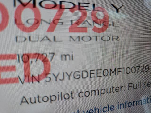 Photo 8 from auction – 2021 TESLA MODEL Y with VIN 5YJYGDEE0MF100729