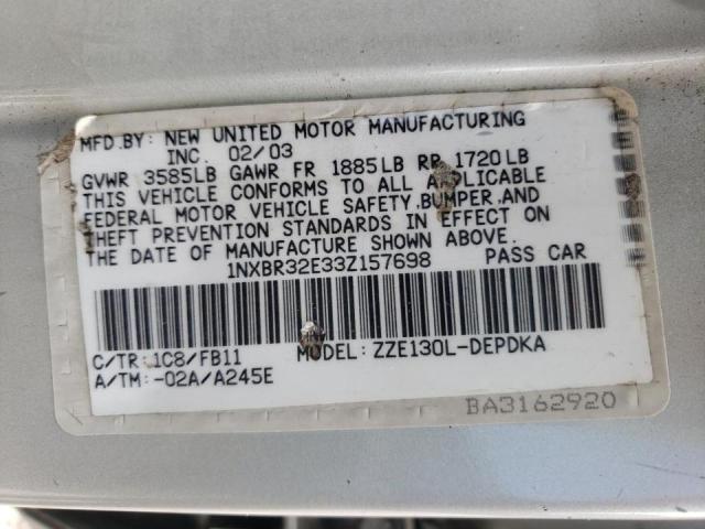 Photo 10 from auction – 2003 TOYOTA COROLLA CE with VIN 1NXBR32E33Z157698
