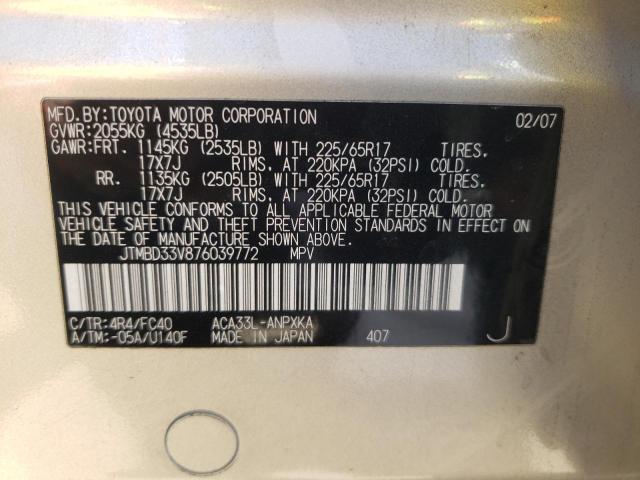 Zdjęcie 10 z aukcji – 2007 TOYOTA RAV4 z VIN JTMBD33V876039772