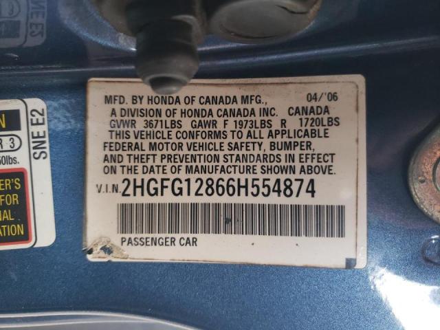 Photo 10 from auction – 2006 HONDA CIVIC EX with VIN 2HGFG12866H554874