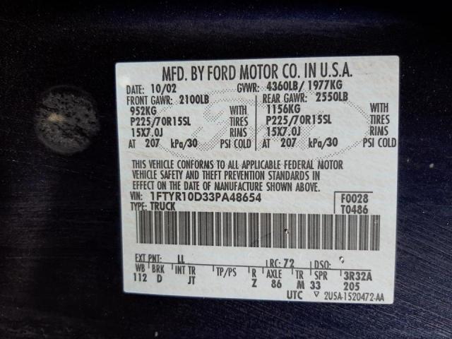 Photo 10 from auction – 2003 FORD RANGER with VIN 1FTYR10D33PA48654