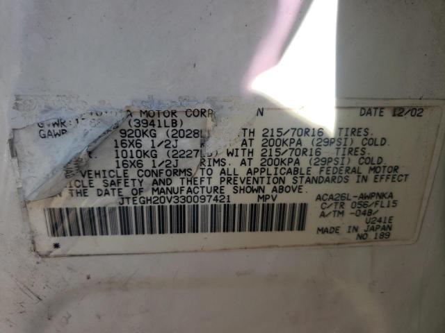 Photo 10 from auction – 2003 TOYOTA RAV4 with VIN JTEGH20V330097421