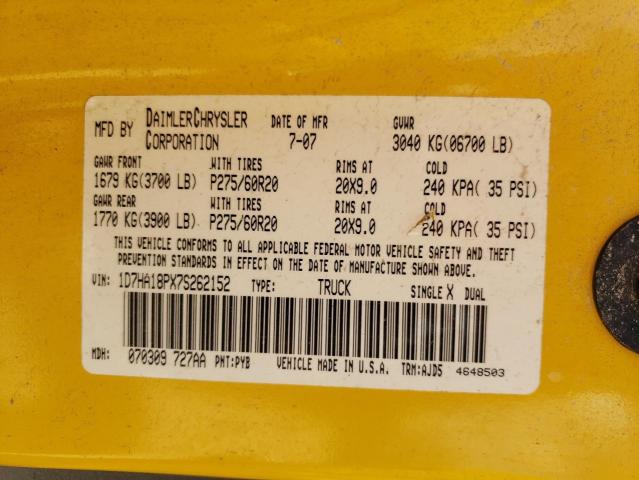 Photo 10 from auction – 2007 DODGE RAM 1500 S with VIN 1D7HA18PX7S262152