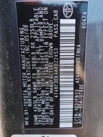 Photo 10 from auction – 2010 TOYOTA CAMRY BASE with VIN 4T4BF3EK4AR022453