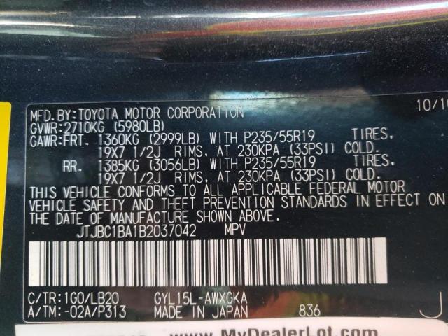 Photo 10 from auction – 2011 LEXUS RX 450 with VIN JTJBC1BA1B2037042