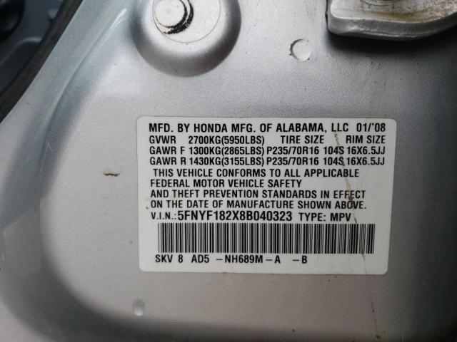 Photo 10 from auction – 2008 HONDA PILOT VP with VIN 5FNYF182X8B040323