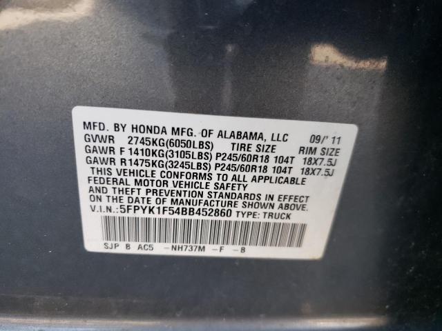 Photo 10 from auction – 2011 HONDA RIDGELINE with VIN 5FPYK1F54BB452860