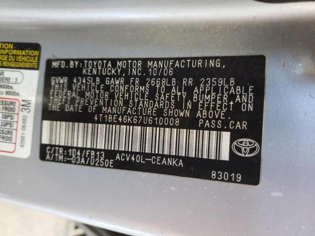 Photo 10 from auction – 2007 TOYOTA CAMRY CE with VIN 4T1BE46K67U610008
