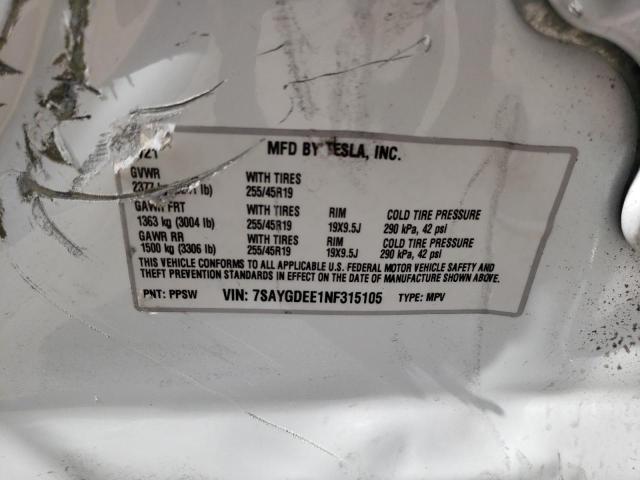 Photo 10 from auction – 2022 TESLA MODEL Y with VIN 7SAYGDEE1NF315105