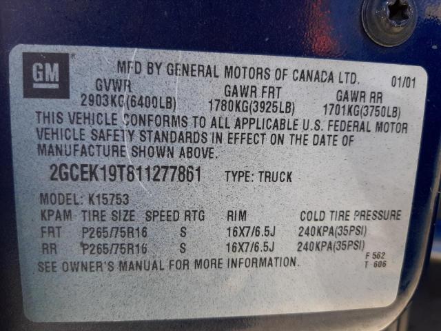 Photo 10 from auction – 2001 CHEVROLET silverado with VIN 2GCEK19T811277861