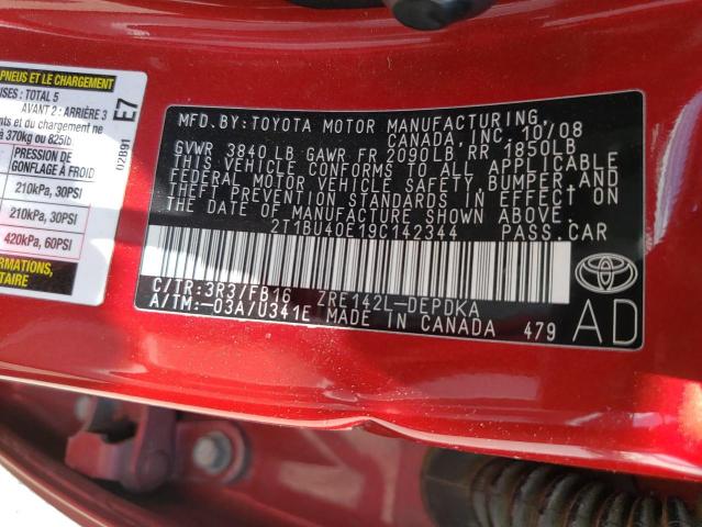 Photo 10 from auction – 2009 TOYOTA COROLLA BA with VIN 2T1BU40E19C142344