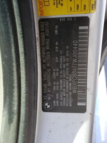 Photo 10 from auction – 2007 BMW X3 3.0SI with VIN WBXPC93477WJ00440