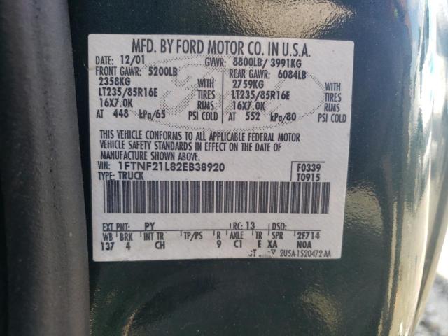 Photo 10 from auction – 2002 FORD F250 SUPER with VIN 1FTNF21L82EB38920