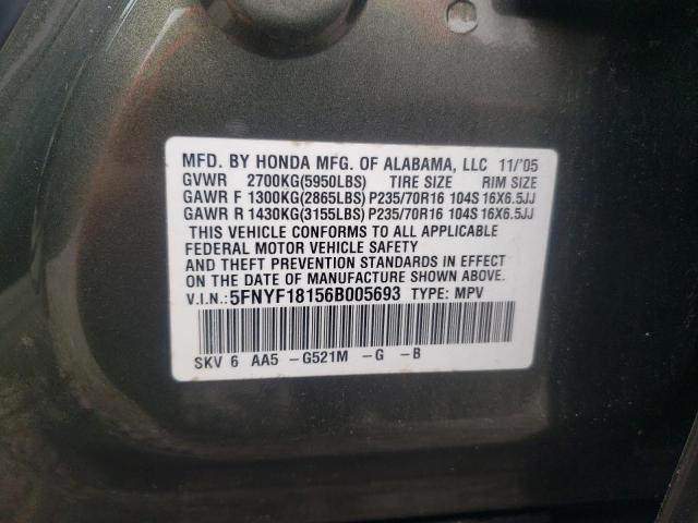 Photo 10 from auction – 2006 HONDA PILOT LX with VIN 5FNYF18156B005693