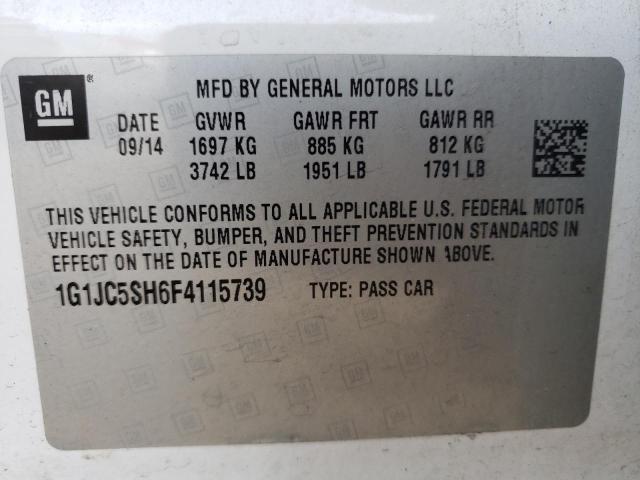 Photo 10 from auction – 2015 CHEVROLET SONIC LT with VIN 1G1JC5SH6F4115739
