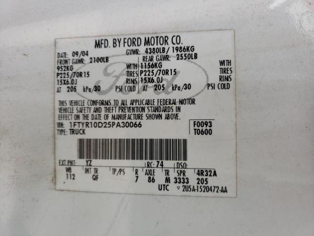Photo 10 from auction – 2005 FORD RANGER with VIN 1FTYR10D25PA30066