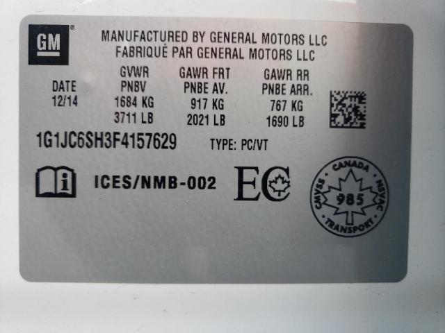 Photo 10 from auction – 2015 CHEVROLET SONIC LT with VIN 1G1JC6SH3F4157629