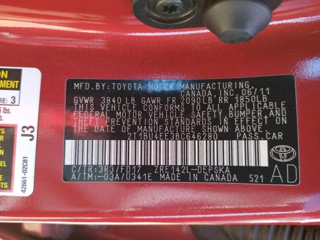 Photo 10 from auction – 2011 TOYOTA COROLLA BA with VIN 2T1BU4EE3BC646280