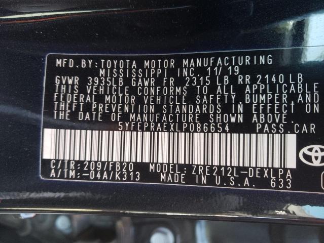 Photo 10 from auction – 2020 TOYOTA COROLLA LE with VIN 5YFEPRAEXLP086654