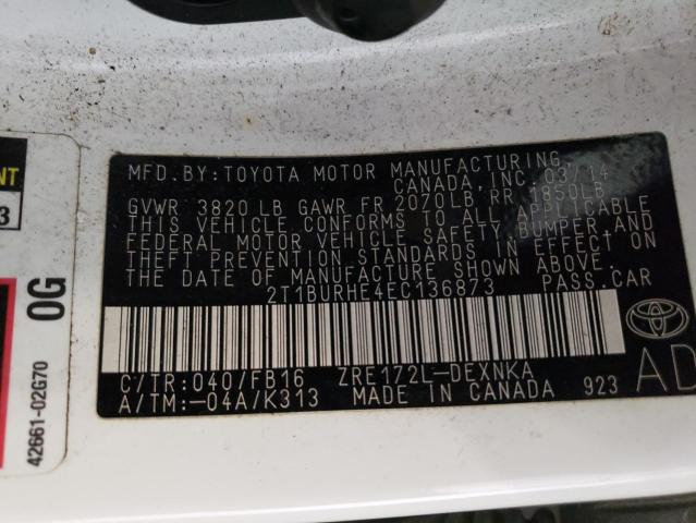 Photo 10 from auction – 2014 TOYOTA COROLLA L with VIN 2T1BURHE4EC136873