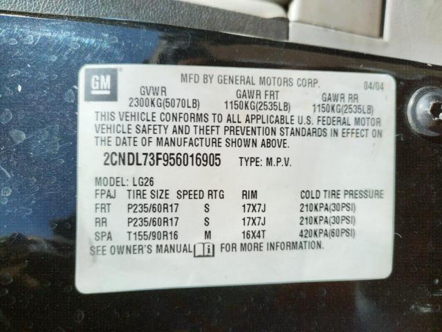 Photo 10 from auction – 2005 CHEVROLET EQUINOX LT with VIN 2CNDL73F956016905