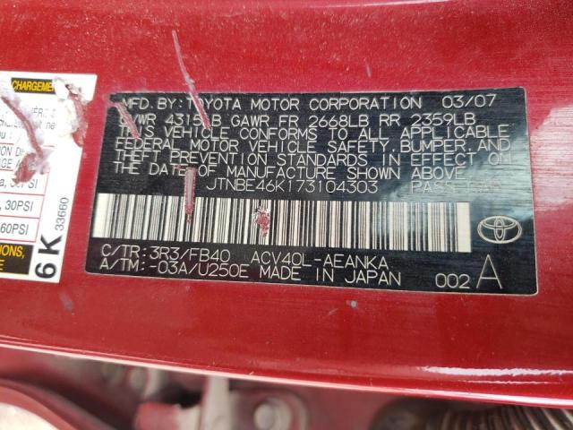 Photo 10 from auction – 2007 TOYOTA CAMRY CE with VIN JTNBE46K173104303