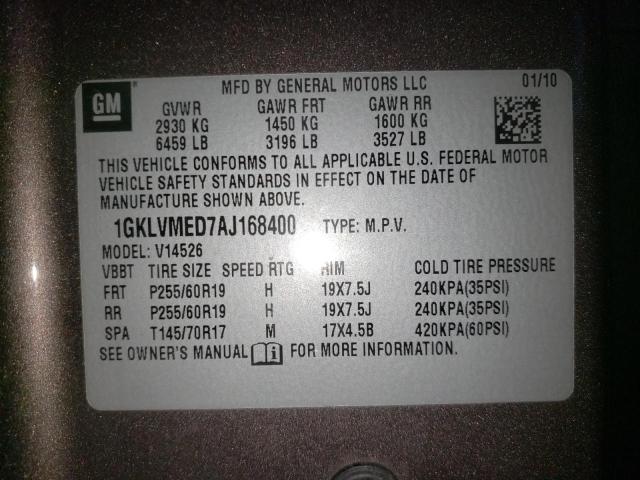 Photo 10 from auction – 2010 GMC ACADIA SLT with VIN 1GKLVMED7AJ168400