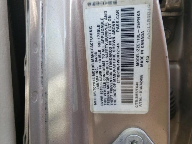 Photo 10 from auction – 1998 TOYOTA COROLLA VE with VIN 2T1BR18E4WC072144