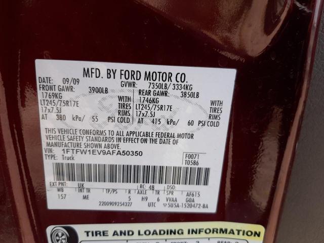 Photo 10 from auction – 2010 FORD F150 SUPER with VIN 1FTFW1EV9AFA50350