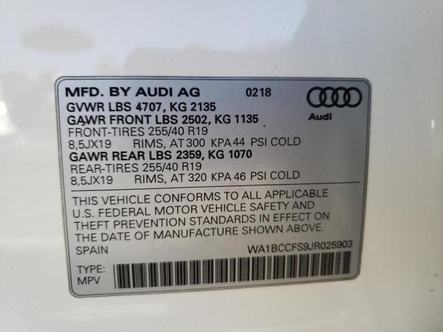 Photo 10 from auction – 2018 AUDI Q3 PREMIUM with VIN WA1BCCFS9JR025903